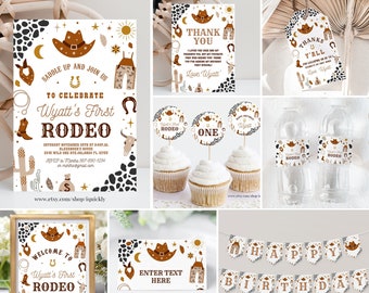 Editable My First Rodeo Party Decorations Cowboy Package Birthday Wild West Ranch Boy Bundle Party Package Template Digital Download R101