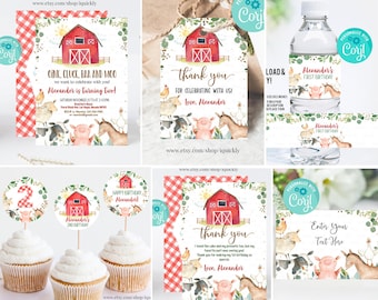 Editable Farm Party Decorations, Barnyard Party Package Birthday Invitations Boy Farm animals Invite, Template Digital Instant Download