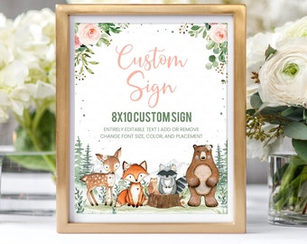 Signo de bienvenida de Woodland EDITABLE, Decoraciones de signos de cumpleaños de Woodland Wild one Descarga instantánea Plantillas imprimibles W306