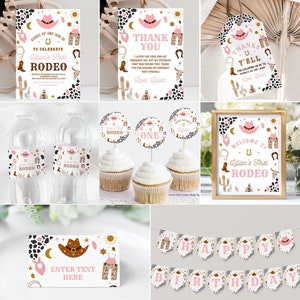 Editable My First Rodeo Party Decorations Cowboy Package Birthday Wild West Ranch Girl Bundle Party Package Template Digital Download R103