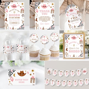 Editable My Second Rodeo Party Decorations Cowboy Package Birthday Wild West Ranch Girl Bundle Party Template Digital Instant Download R203