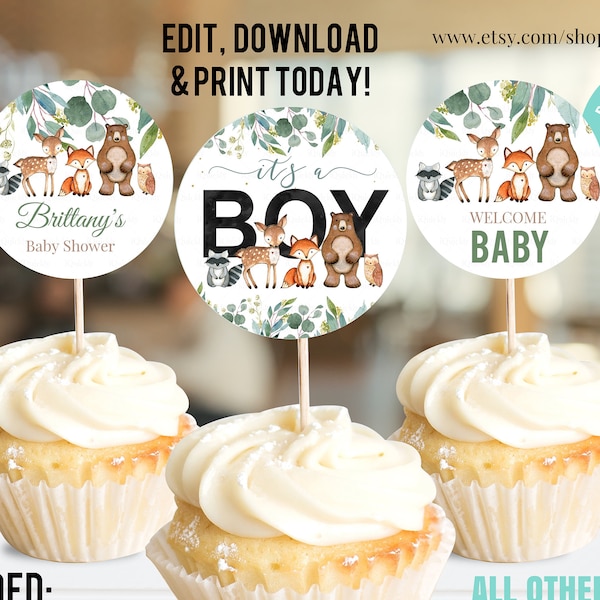 Woodland Cupcake Toppers Etsy