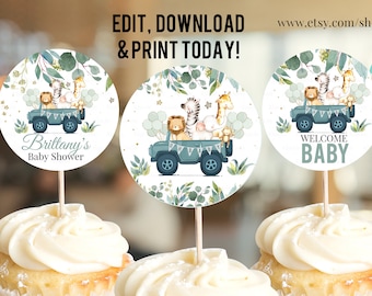 Modifiable Drive By Baby Shower Cupcake toppers Safari Animal Drive Through Baby Shower Social Distancing Baby Shower Téléchargement instantané