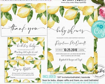 EDITABLE Lemon Baby shower invitation Set, Gender Neutral Citrus Pack, Lemonade Summer Spring Package, Bundle, Printable Template download