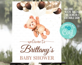 Editable Teddy Bear Baby Shower Welcome Sign, Bear Themed Baby Shower Welcome Sign, Printable Baby Shower Party Sign, Yard sign Download