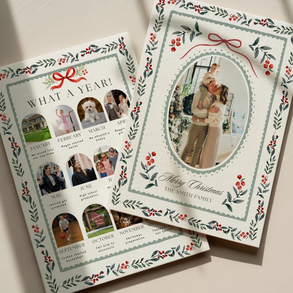 What a Year Christmas Card Template Canva, Year in Review Holiday Photo Card, Editable Family Christmas Card Printable Digital
