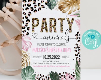 Editable Party Animals Birthday Invitation Leopard Print Jungle Birthday Party Leopard Print Wild One Two Wild Template Digital Download