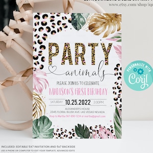 Bearbeitbare Party Tiere Geburtstagseinladung Leopardendruck Dschungel Geburtstagsparty Leopardendruck Wild One Two Wild Vorlage Digitaler Download