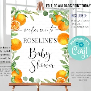 Editable A Little Cutie is on the Way Baby Shower Welcome Sign, Orange Mandarin Sign, Fruit Birthday sign Digital Instant download Printable