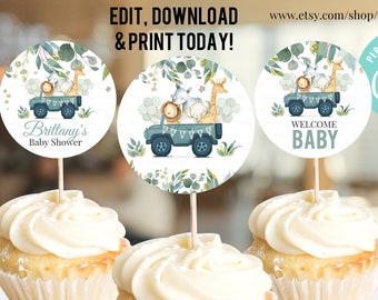 Modifiable Drive By Baby Shower Cupcake toppers Safari Animal Drive Through Baby Shower Social Distancing Baby Shower Téléchargement instantané