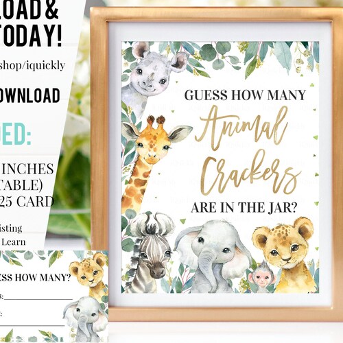 Safari How Many Animal Crackers Are in the Jar Baby Shower Etsy