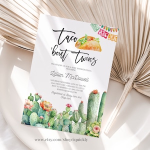Taco Bout Twins Invitation EDITABLE Fiesta baby shower Mexican Invite Cactus Cinco de Mayo Template Printable Digital Download