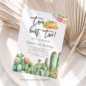 Taco Fiesta uitnodiging 2e Fiesta uitnodigen BEWERKBARE Mexicaanse Fiesta verjaardagsfeestje Cinco de Mayo Cactus sjabloon afdrukbare digitale download