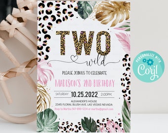 Editable Two Wild Leopard Print Jungle Birthday Party Invitation Leopard Print Invite Born Two Wild Template Digital Instant Download