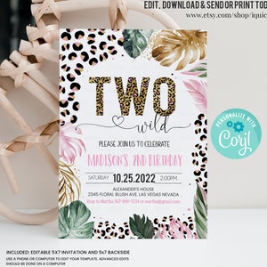 Editable Two Wild Leopard Print Jungle Birthday Party Invitation Leopard Print Invite Born Two Wild Template Digital Instant Download