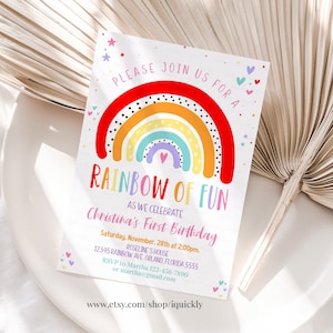 Arc-en-ciel modifiable anniversaire Invitation filles arc-en-ciel fête or arc-en-ciel nuages arc-en-ciel de plaisir imprimable téléchargement instantané numérique Corjl
