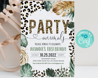 Editable Party Animals Birthday Invitation Leopard Print Jungle Birthday Party Leopard Print Wild One Two Wild Template Digital Download