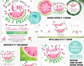 Editable Watermelon Party Package, One in a melon Party Decorations, Birthday Invitations, Girl Invites Template Digital Instant Download Il_170x135