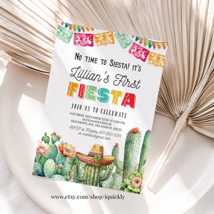 Fiesta uitnodiging eerste Fiesta uitnodigen BEWERKBARE Mexicaanse Fiesta Party Cinco de Mayo Cactus Papel Picado sjabloon afdrukbare digitale download