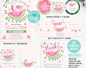 Editable Watermelon Party Package, One in a melon Party Decorations, Birthday Invitations, Girl Invites Template Digital Instant Download Il_170x135