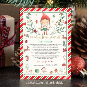 Carta de despedida de elfo editable Carta de despedida de Navidad de tu elfo Carta de elfo de Navidad Poema de Papá Noel Plantilla imprimible