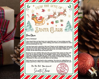 Editable Personalized Letter from Santa Claus From The Desk of Santa Christmas Eve North Pole Mail Instant Download Printable Template