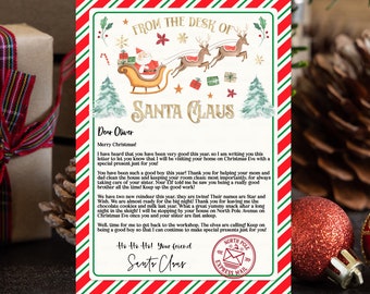 Carta personalizada editável do Papai Noel da mesa do Papai Noel na véspera de Natal, Pólo Norte, Mail, download instantâneo, modelo para impressão