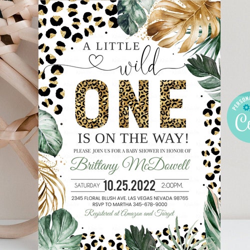 Editable Leopard Print Baby Shower Invitation Wild One Baby Etsy