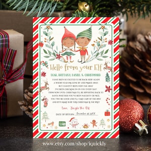 Carta de llegada de elfo editable Carta de regreso Elfo de Navidad He vuelto Elfo Bienvenido Carta de elfo de Navidad de su plantilla imprimible de elfo