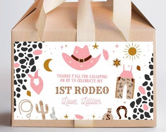 Editable My first Rodeo Birthday Party favor Cowboy Box Label Printables Party gift box labels Wild West Ranch Templates download R103