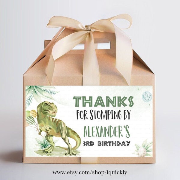 Editable Three rex favor Box Label Printables, Dinosaur Favors gift box labels Dino Party Templates Printable Instant dowload DIN001