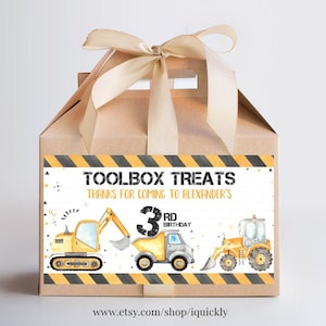 Editable Construction Birthday Party favor, Box Label Printables Dumpk Truck Party gift box labels Templates Instant dowload C1