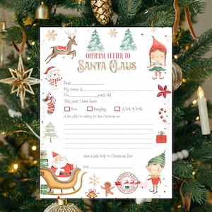 Carta a Santa Imprimible Cartas de lista de deseos de Santa Carta de Navidad Fácil de imprimir Descarga instantánea digital