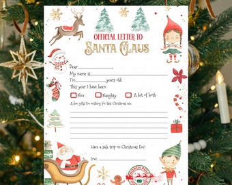 Letter to Santa Printable Santa wish list letters Christmas Letter Easy to print Digital Instant download