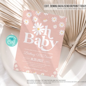 Invito modificabile Daisy Baby shower Boho Daisy Wild One Invito doccia Boho Floral Groovy Party Template Download immediato