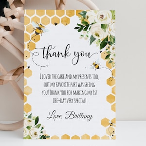 Bearbeitbare Biene Geburtstag Dankeskarte Honey Bee Note Karte So sweet to bee one Printable Template Instant Download BEE014