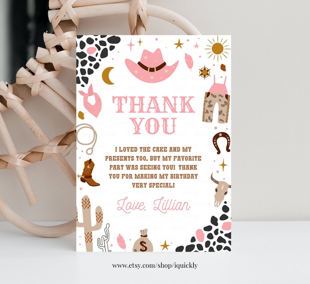 Editable My First Rodeo Thank You Card Cowboy Birthday Invite Wild West ...