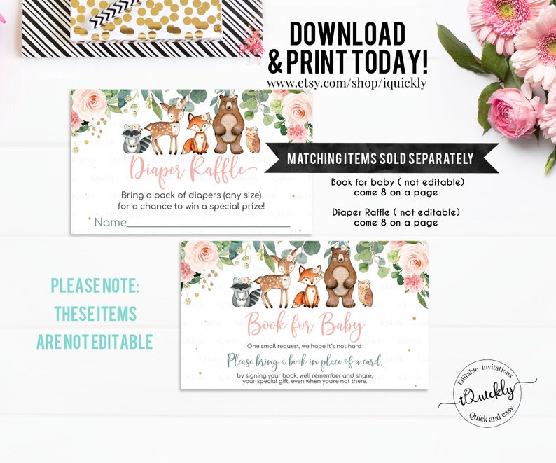 EDITABLE Woodland girl Food tags, Girl Buffet label, Forest animals Tent card Food Labels Place Cards Table Card Printable Template Instant image 7