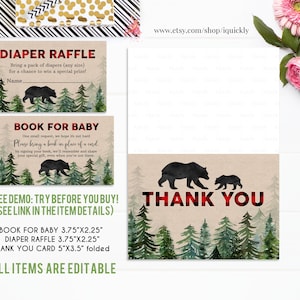 Lumberjack Baby Shower Invitation Bundle Editable, Buffalo Plaid Pack Diaper raffle, Book for Baby Set, Rustic Boy Package, Instant Download image 3