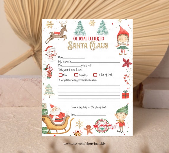 Letter to Santa Printable Santa Wish List Letters Christmas Letter