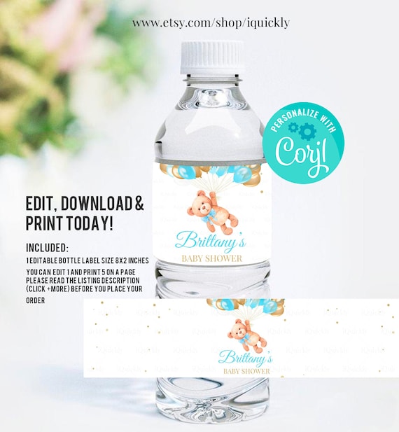 EDITABLE Teddy bear baby shower Water bottle label, Boy Baby Shower Bottle Label Decorations Bear Themed Instant Digital download Printable Il_570xn