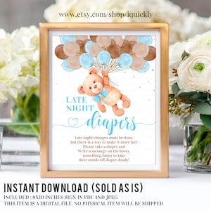 Teddy Bär Late Night Windeln Baby Shower Spiel, Late Night Baby Shower Zeichen, Ballon Baby Shower Windel Spiele Digital Instant Download