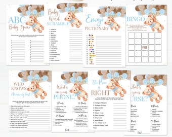 Teddy Bear Baby Shower Games,Boy Baby Shower Game Bundle,Bear Themed Bingo The price is right Instant Download Digital