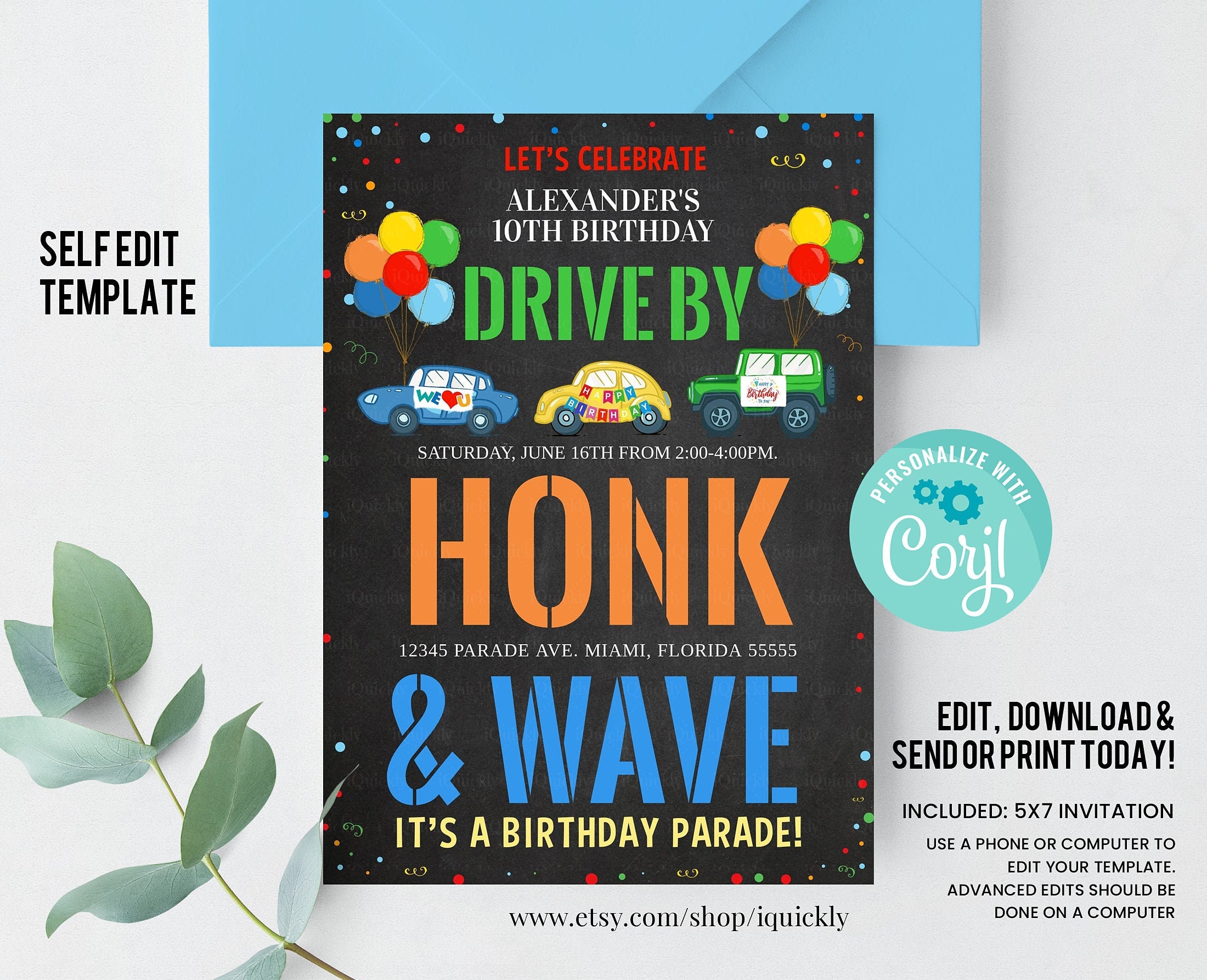 Invitations Editable Drive By Birthday Parade Invitation Drive Through ...
