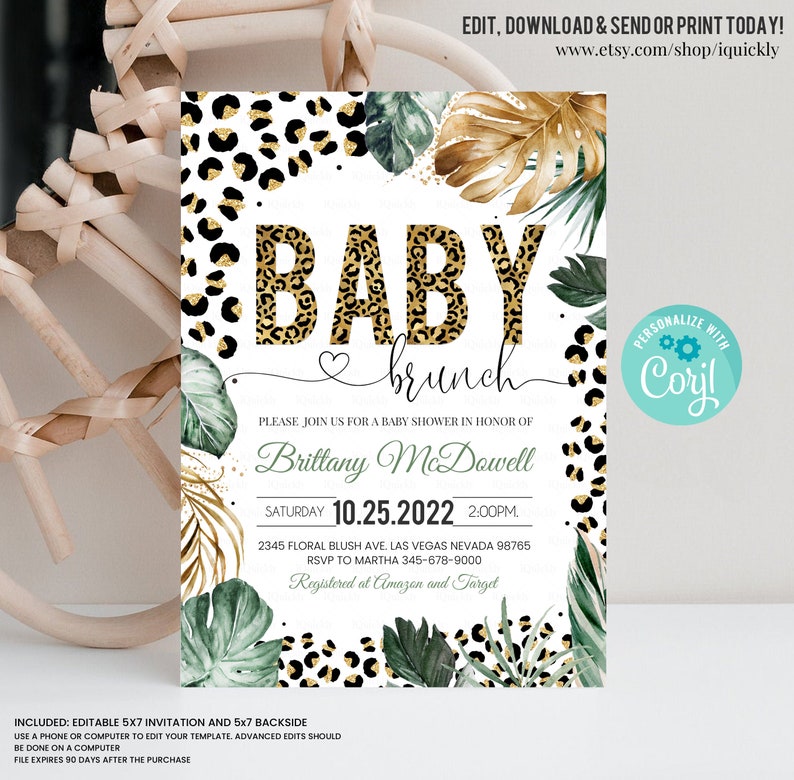 EDITABLE Leopard Print Baby Shower Invitations Set Boy Leopard Etsy