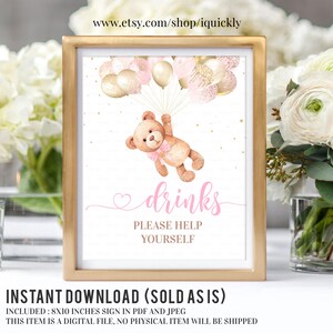 Teddy Bear Baby Shower Drinks Please Help Yourself Game Sign Boy Bear Digital Printable Instant Download