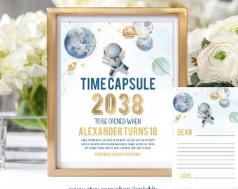 EDITABLE Outer space Time Capsule Matching Note Cards First trip around the sun Astronaut Galaxy Instant download template