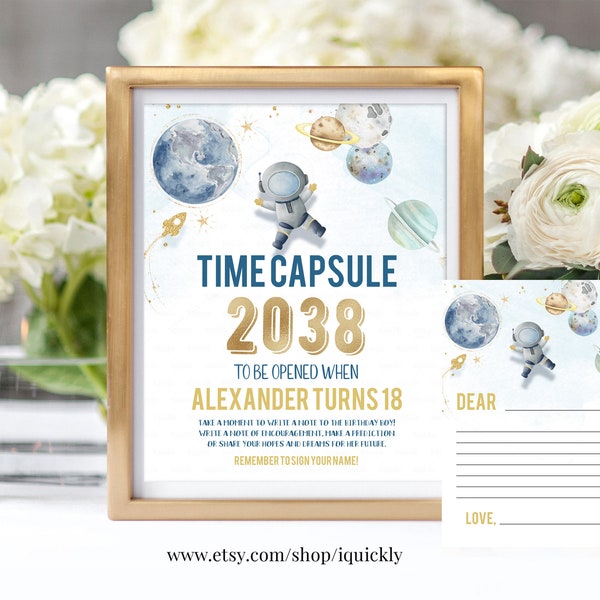 EDITABLE Outer space Time Capsule Matching Note Cards First trip around the sun Astronaut Galaxy Instant download template
