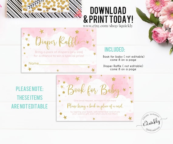 Diaper Raffle Book for baby Twinkle Twinkle Little Star Baby Shower Girl Baby Shower bring a book Pink Gold insert instant Download Digital Il_570xn