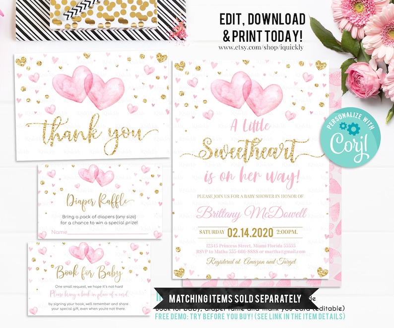 EDITABLE Valentine Baby Shower Invitation Little Sweetheart Etsy
